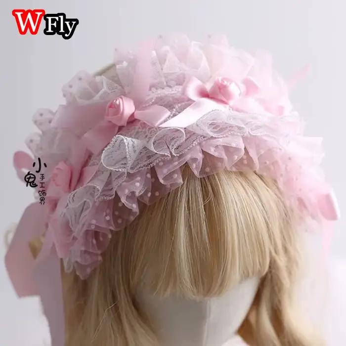 Harajuku gothique Lolita fait à la main chapeau bandeau manches