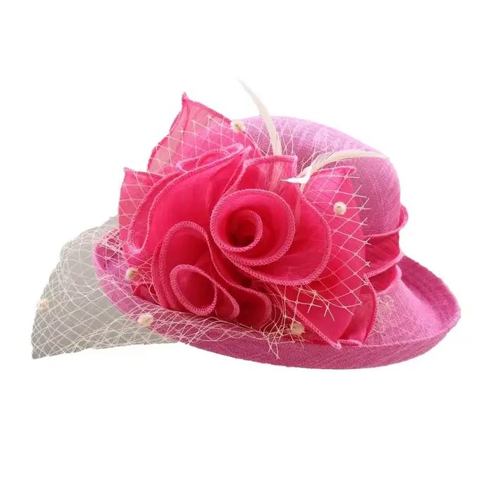 Chapeaux de soleil élégants en lin européen et américain à fleurs