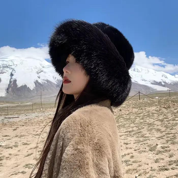 Nouveau chapeau seau en fourrure moelleuse pour femmes