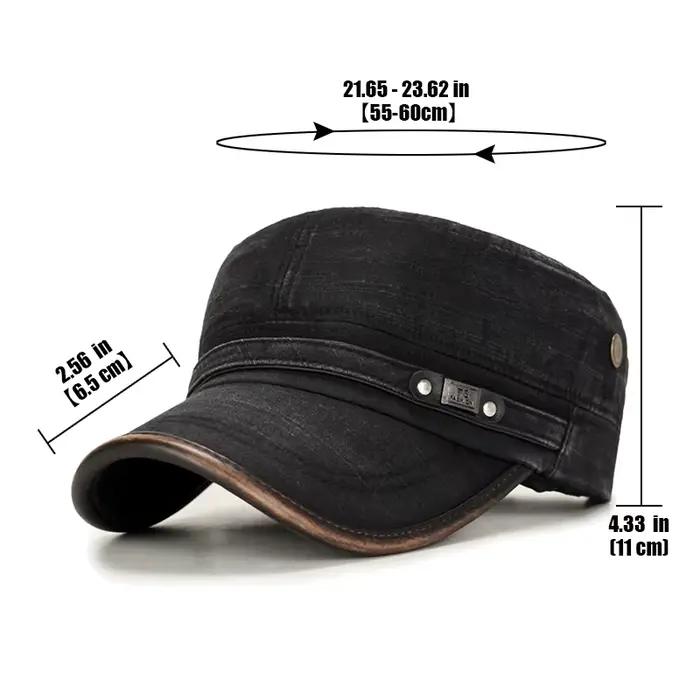 Casquette plate réglable en coton délavé blanc vieilli avec reliure en cuir