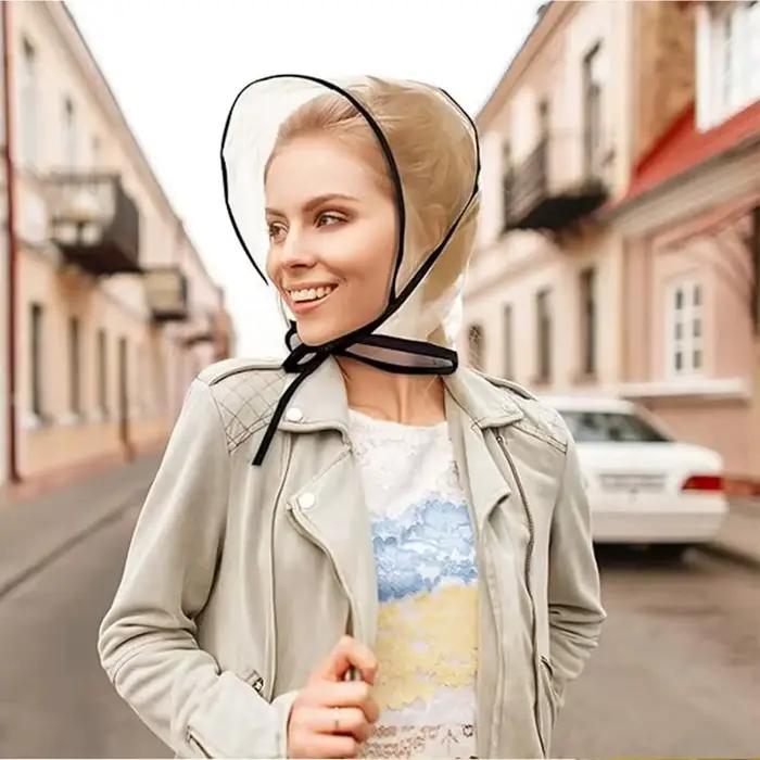 Chapeau de pluie transparent réutilisable imperméable à large bord pour femme
