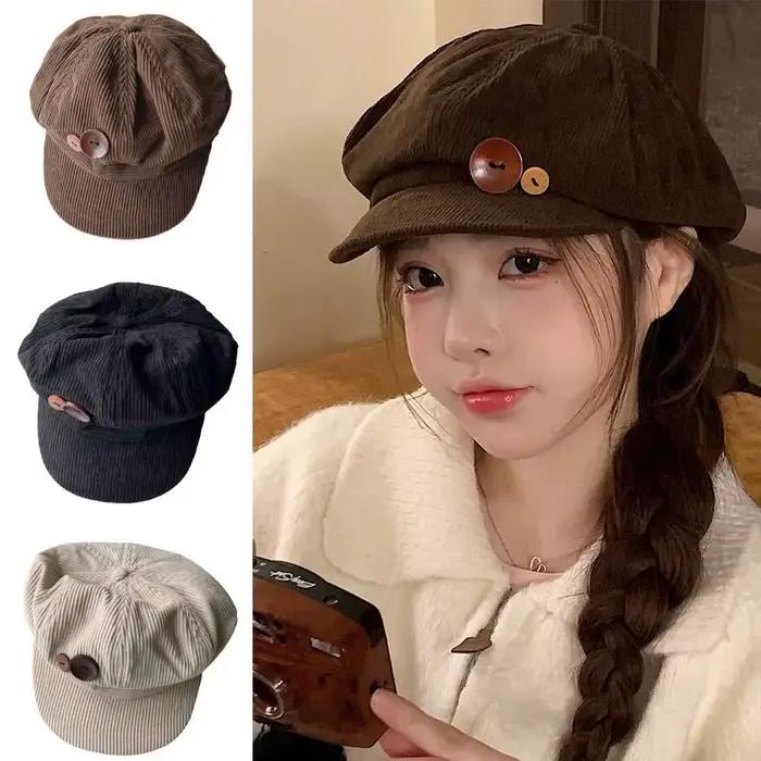 Casquettes à visière marron casquette de Baseball femmes peintre artiste chapeaux rétro béret en velours côtelé
