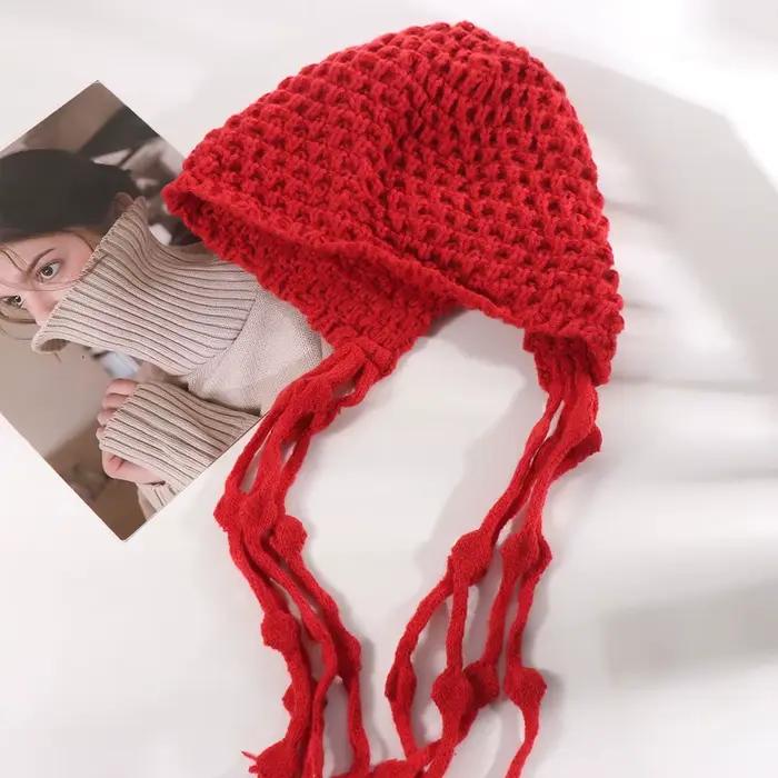 Chapeau tricoté au Crochet avec pompons
