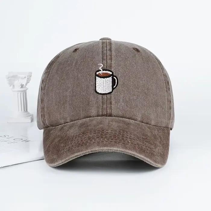 Casquette de baseball brodée avec imprimé tasse de café – Chapeau de soleil unisexe réglable pour les amateurs