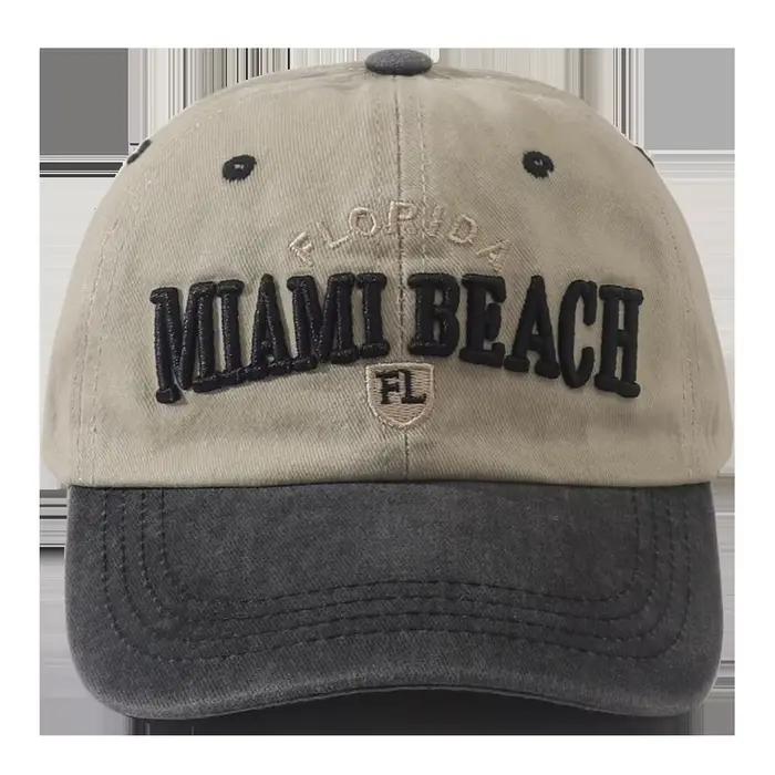 Miami Beach Letter Casquette de baseball brodée Hip Hop Snapback Chapeau réglable en coton