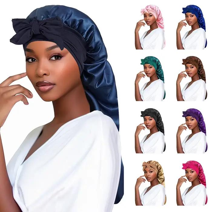 Bonnet de couchage en satin pour femmes, longue queue tressée, bonnet de nuit, couvre-tête, bonnet de douche pour sauna, bonnet de bain pour cheveux longs et courbes, cadeau pour anniversaire