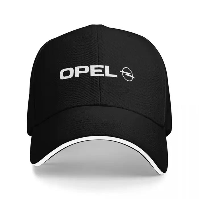 Casquette de baseball OPEL noire avec bordure blanche et logo brodé pour les passionnés d'automobile et les amateurs de mode.