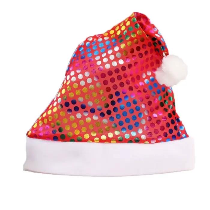 Joli chapeau de noël en perles imprimées avec boule en peluche