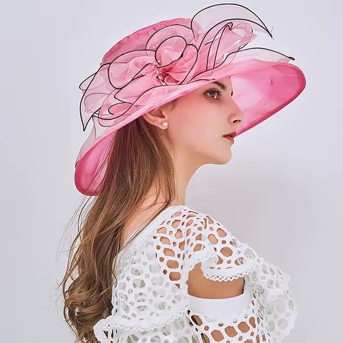 Chapeau Vintage en Organza à large bord pour femmes