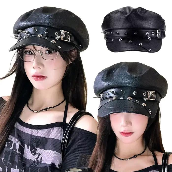 Béret en cuir PU tendance pour femme