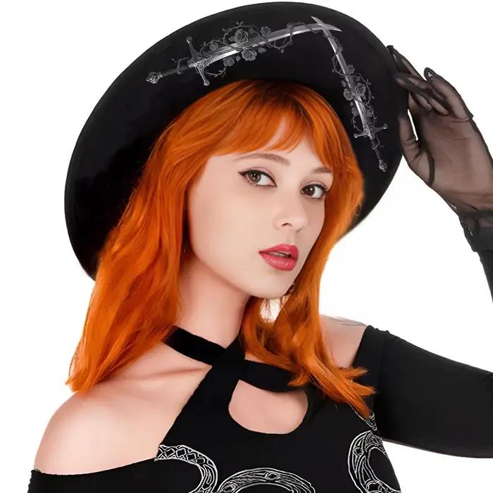 Chapeau en feutre polyvalent classique d'halloween rétro gothique foncé transfrontalier
