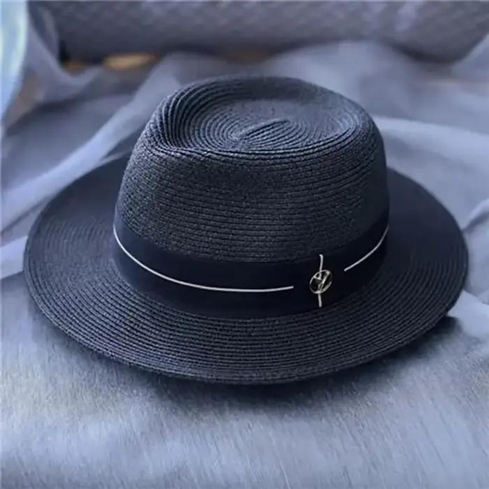 SEABREEZE Chapeau Fedora en paille Panama Contraste bleu marine
