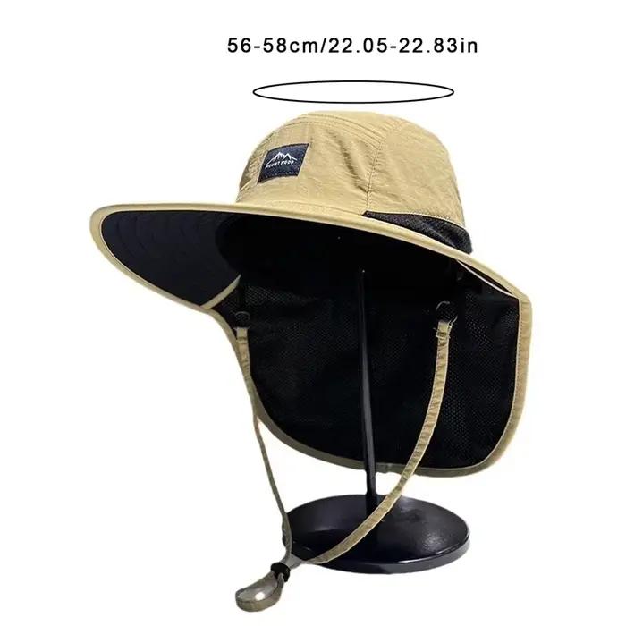 Chapeau de pêcheur en plein air, châle à large bord, seau, casquette de cou réglable, pêche d'automne, Camping voyage, casquette Anti UV pour femmes et hommes