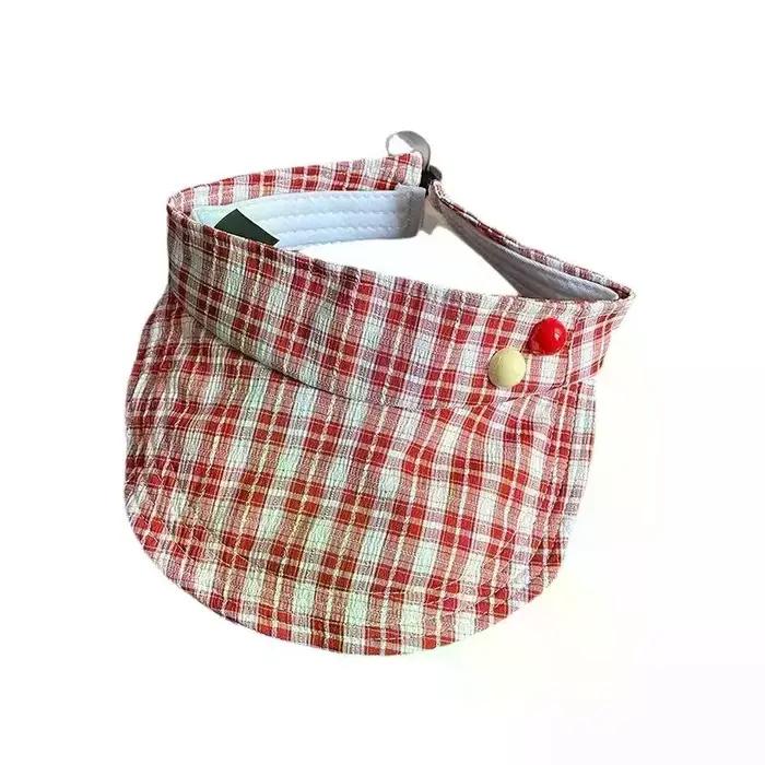 Chapeau de soleil rouge à carreaux pour fille