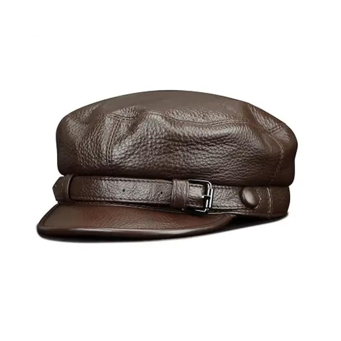 Mode femmes hommes véritable peau de vache militaire chapeau marin chapeaux noir dames béret casquettes plat haut