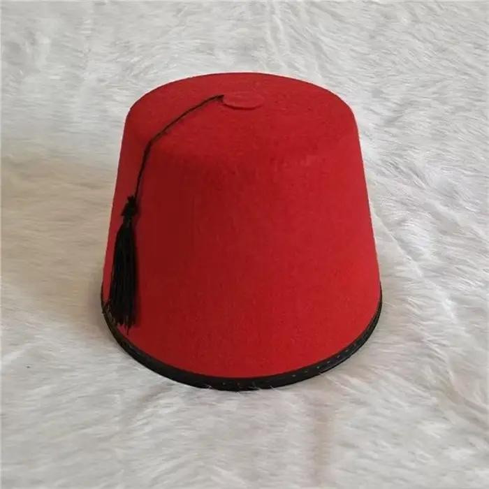 Chapeau Fez Rond en Feutre Respirant Rouge