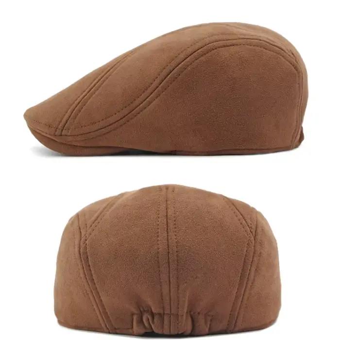 Béret en daim chapeaux pour hommes femmes automne hiver casquette couleur unie vintage élégant