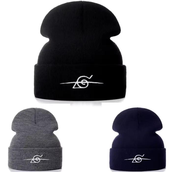 Naruto unisexe coton dessin animé brodé bonnets chapeaux décontractés tricoté chapeau d'hiver dur Hip Hop crâne Bonnet