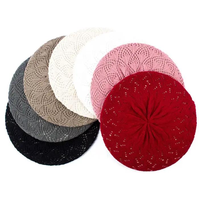 Béret en tricot acrylique fin pour femme