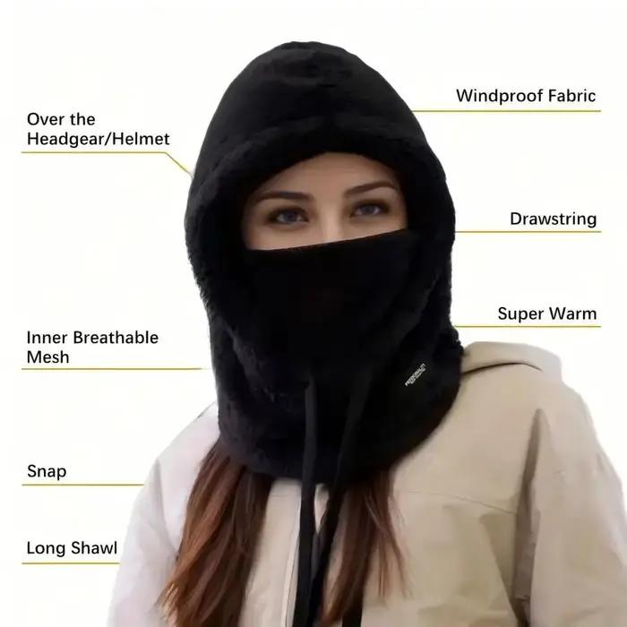Cagoule d'hiver réglable avec capuche Sherpa et housse de ski coupe-vent pour hommes et femmes