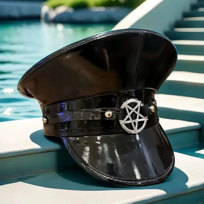 Casquettes militaires unisexes en cuir PU