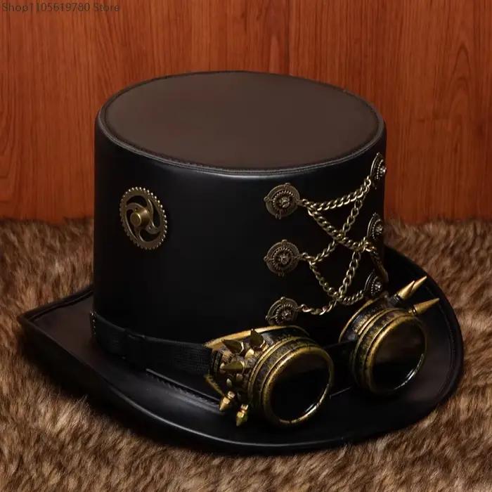 Chapeau haut de forme victorien steampunk 2026 avec lunettes