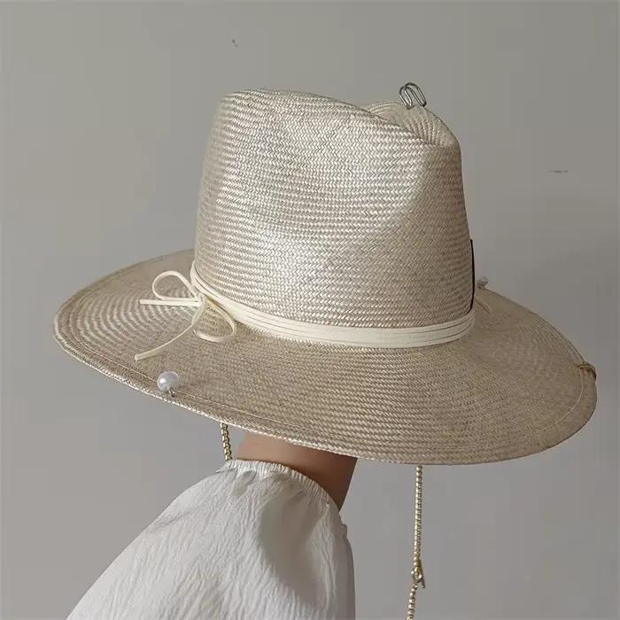 Nouveaux chapeaux de paille pour femmes à la mode RB lettre vacances élégantes chapeau de plaisancier été plat haut
