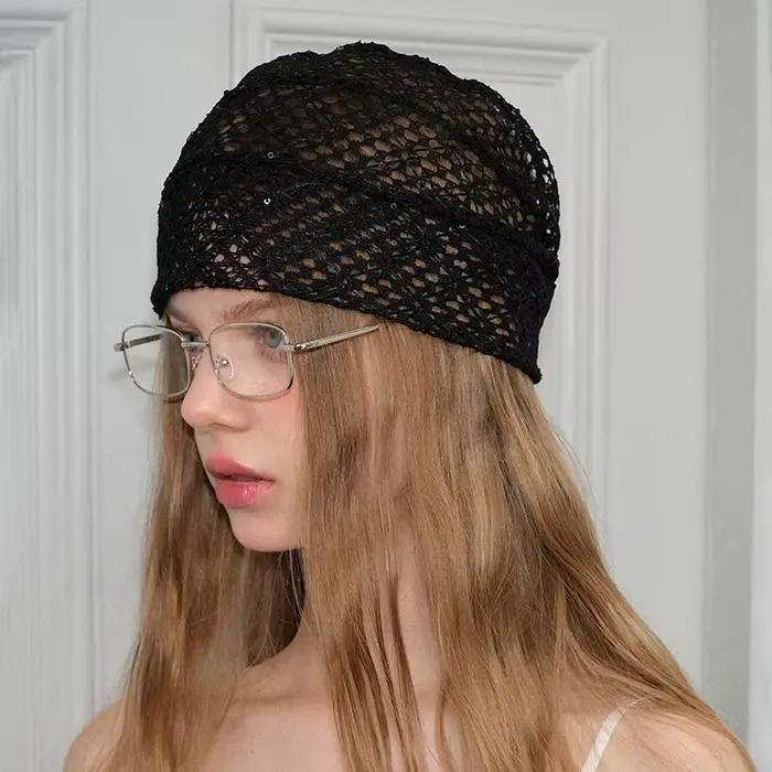 Chapeaux tricotés creux en dentelle noire rétro pour femmes et hommes, mode de voyage d'été et d'automne, bonnets polyvalents et décontractés américains