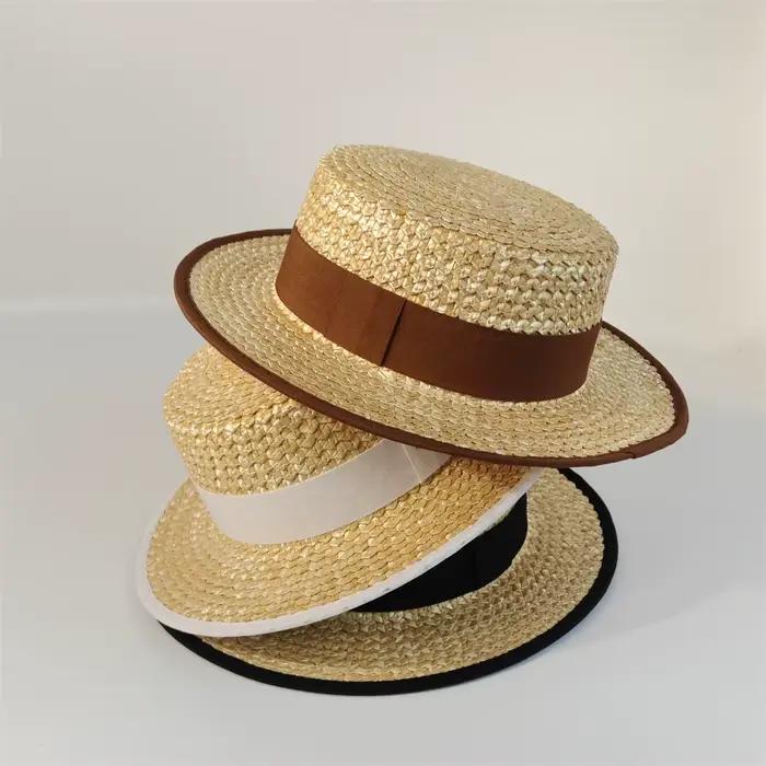 Chapeau Canotier Classique Français en Paille Blé pour Femme et Homme