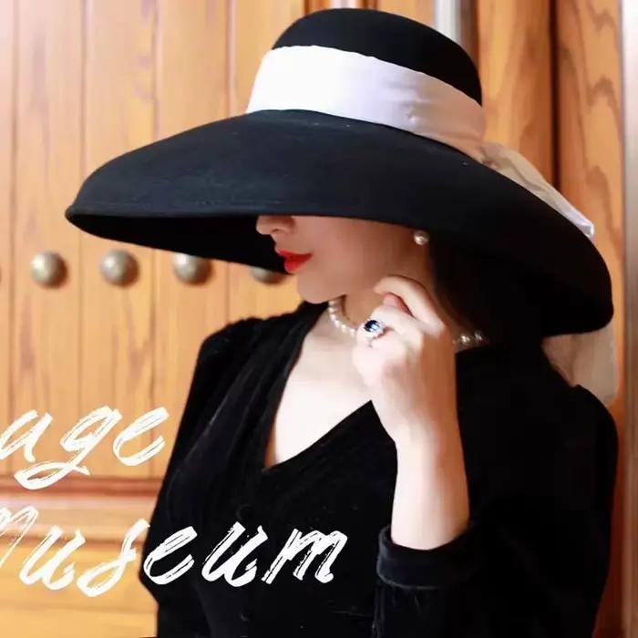 Chapeau seau en laine noir à large bord pour femme