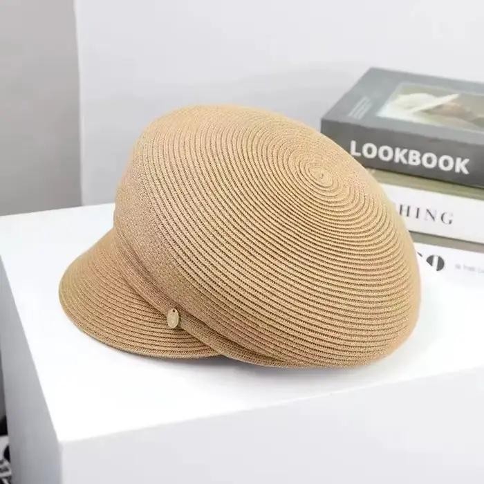 Chapeau Octogonal Tissé en Paille Asymétrique pour Femme, Accessoire de Styliste, Décontracté, à la Mode, d'Été