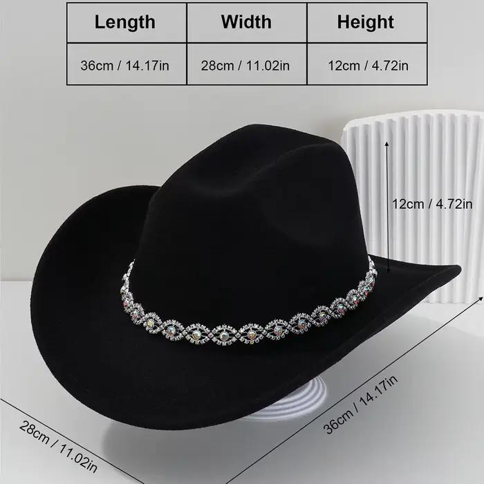 Chapeau de cowboy orné de strass pour hommes et femmes | Fédora Western à large bord