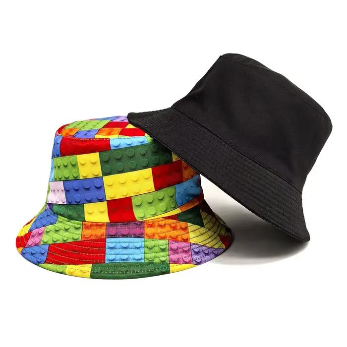 Chapeau de soleil pliable unisexe imprimé blocs de construction colorés chapeau de plage pour voyage en plein air chapeau de protection solaire Hip Hop pour adultes polyvalent tout terrain