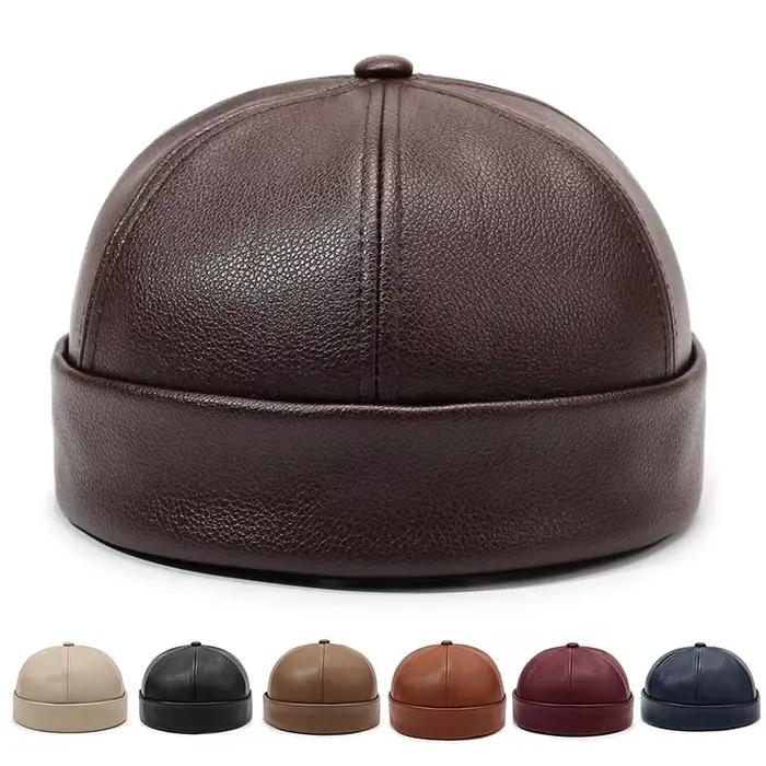 Casquette Docker Rétro Décontractée en Cuir PU