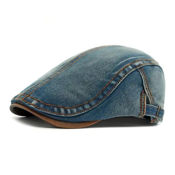 Béret en jean délavé, casquette britannique vintage à visière