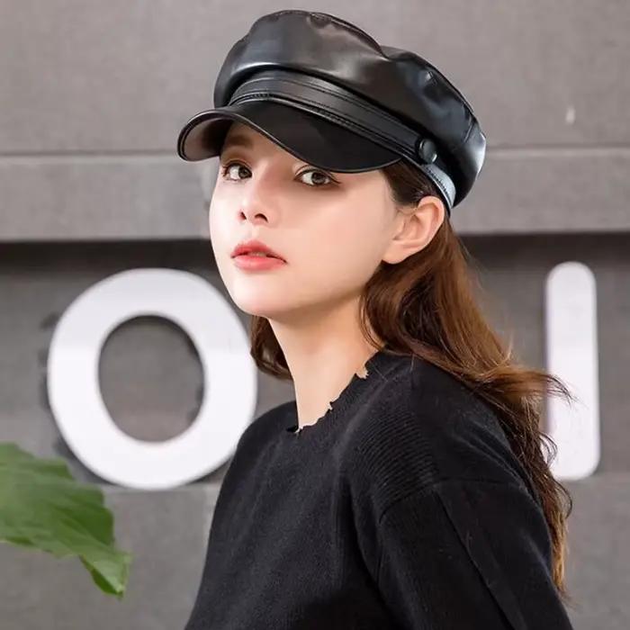 Casquettes militaires unisexes en cuir PU