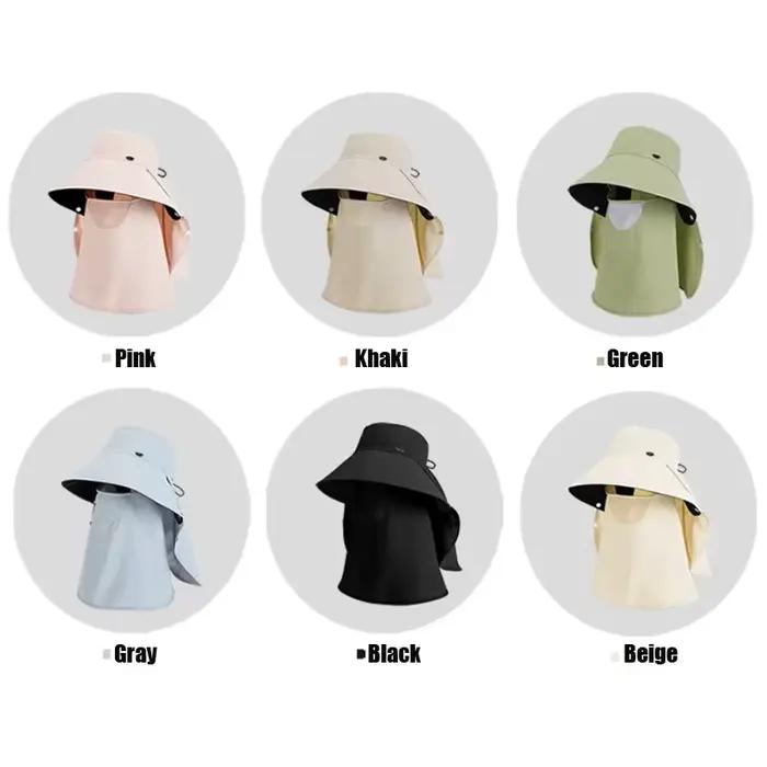Chapeau de soleil anti-UV pour femme avec protection faciale et cache-nuque amovibles