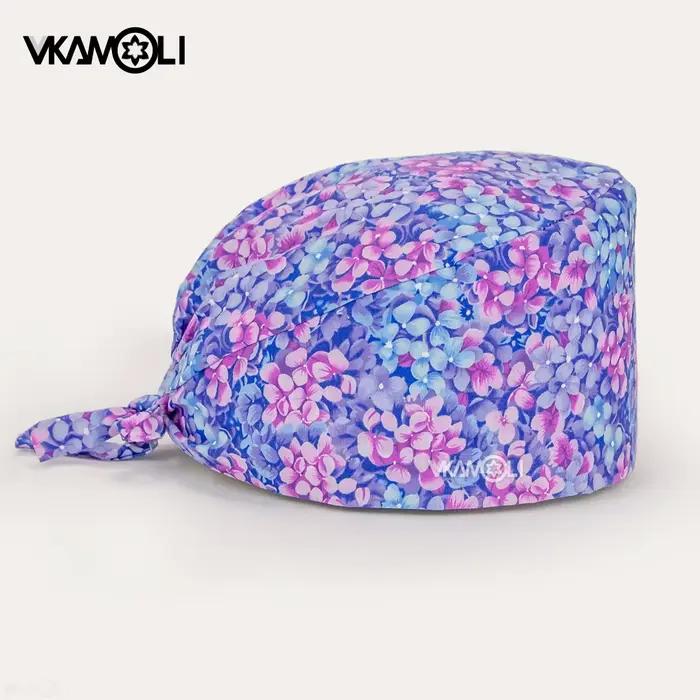 Belle fleur violette imprimé chapeau chirurgical 100% coton gommage casquette médical dentisterie médecins