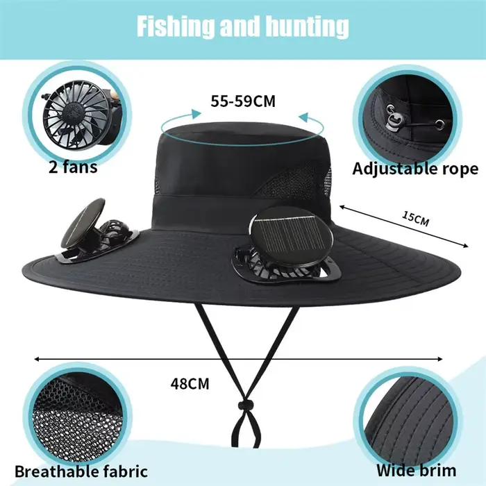 Chapeau de pêcheur avec ventilateur solaire pour l'été