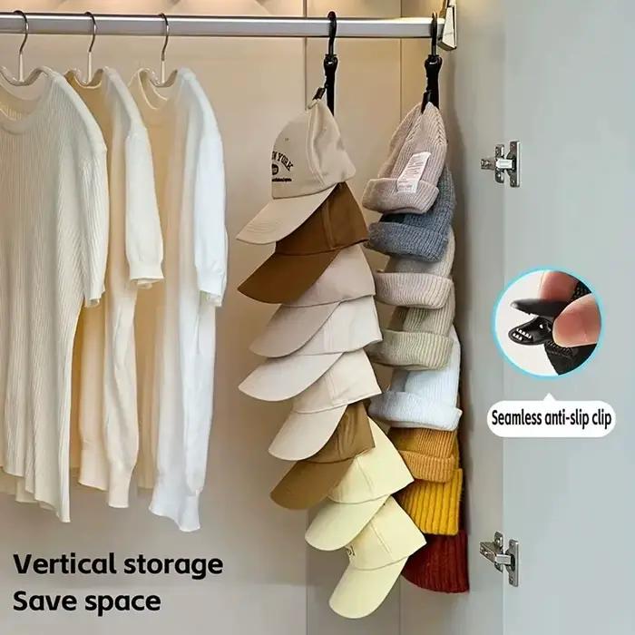 Support de rangement pour chapeaux avec 8 pinces - Peut contenir 8
