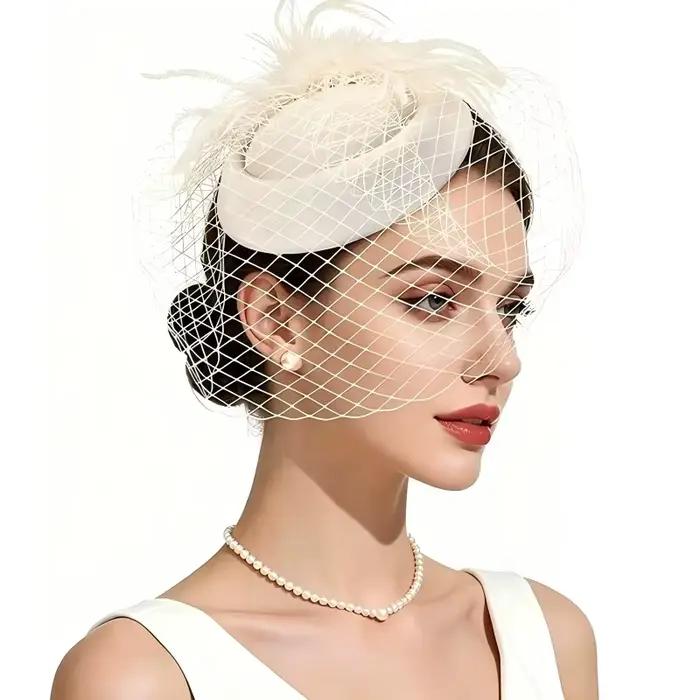 Chapeau Fascinator à Plumes pour Femme avec Voile