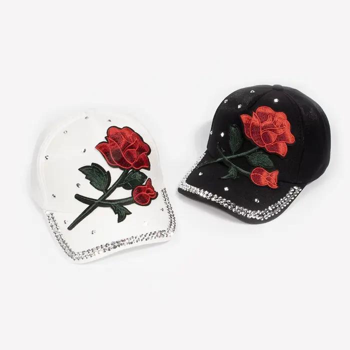 Casquette de baseball vintage pour femme avec grande décoration de rose