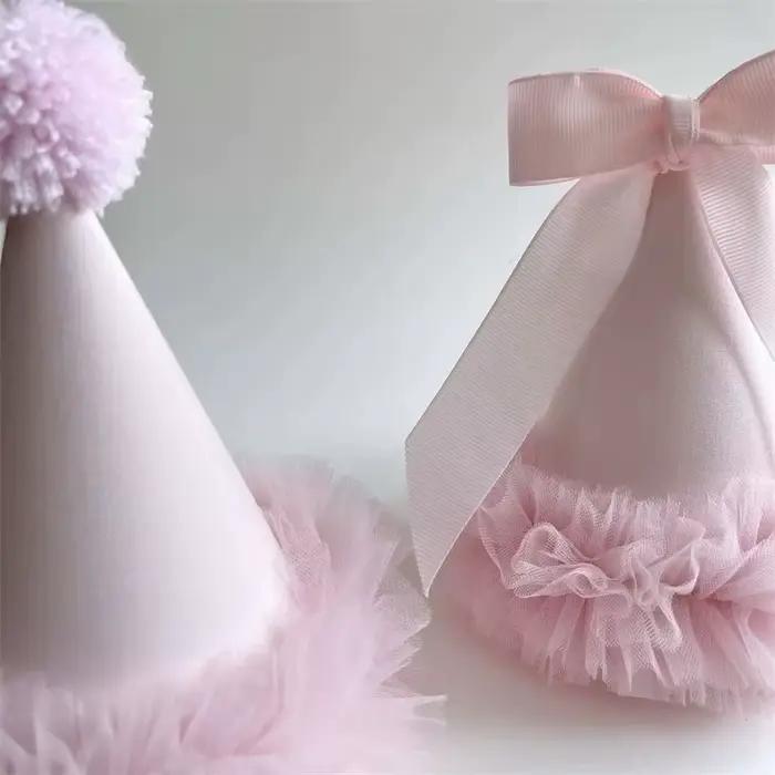 Chapeau de fête personnalisé rose dentelle nœud pour filles occasions spéciales anniversaire mariage baptême grand événement