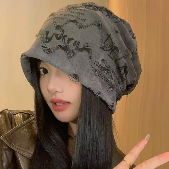 Mode pull à bord court empilable chapeau femmes personnalité grande tête mince Skullies bonnet Baggy