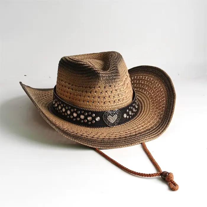 Chapeau de cowboy en paille à bord modulable pour femmes et hommes