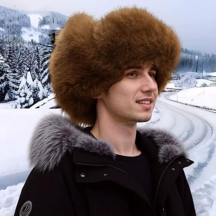 Chapeau de trappeur Ushanka en peau de mouton d'aviateur en cuir de vache russe