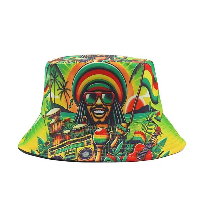 Bocca Rasta Styles seau chapeau Juneteenth Bob Marley dessin animé pêcheur chapeaux réversible Panama casquette casquettes pour hommes et femmes en plein air