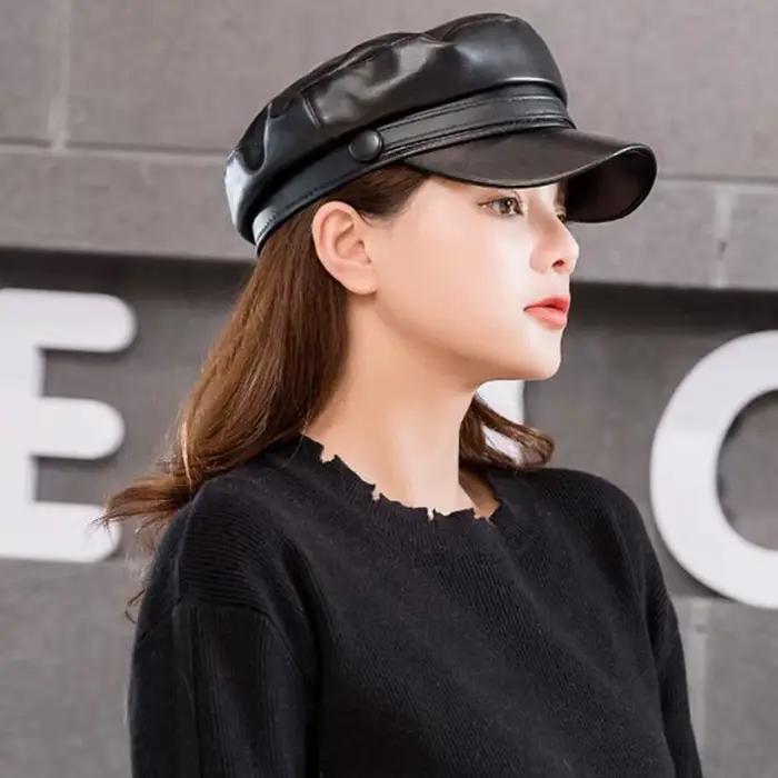 Casquettes militaires unisexes en cuir PU
