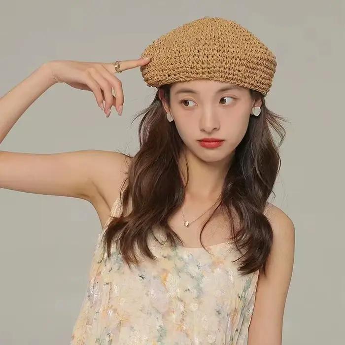 Béret en paille visrover pour femme, style sportif, couleur solide, polyvalent pour printemps été et activités extérieures