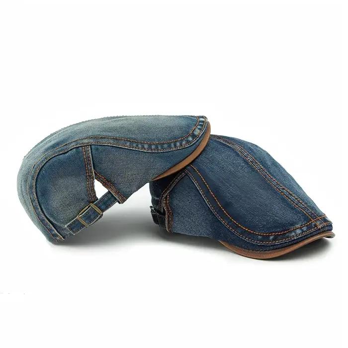 Béret en jean délavé, casquette britannique vintage à visière